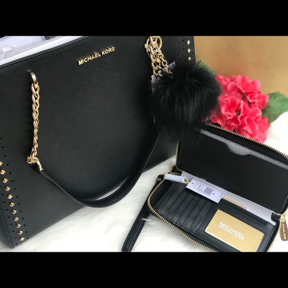 🌷MICHAEL KORS Large Black Ellis Chain Tote Set - Picture 7 of 8